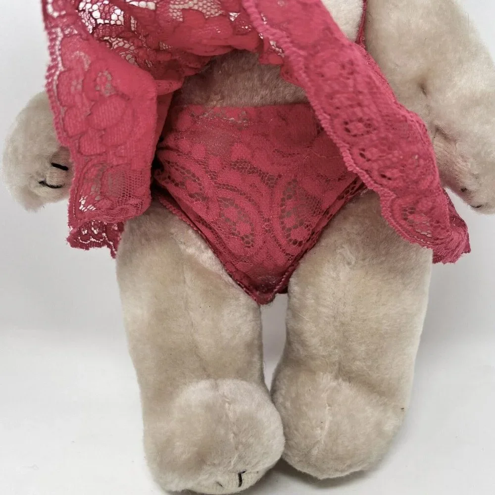 Teddy Bear in Red Lingerie‎ Undies Pearl Earrings Jointed Vintage? Unbranded 10